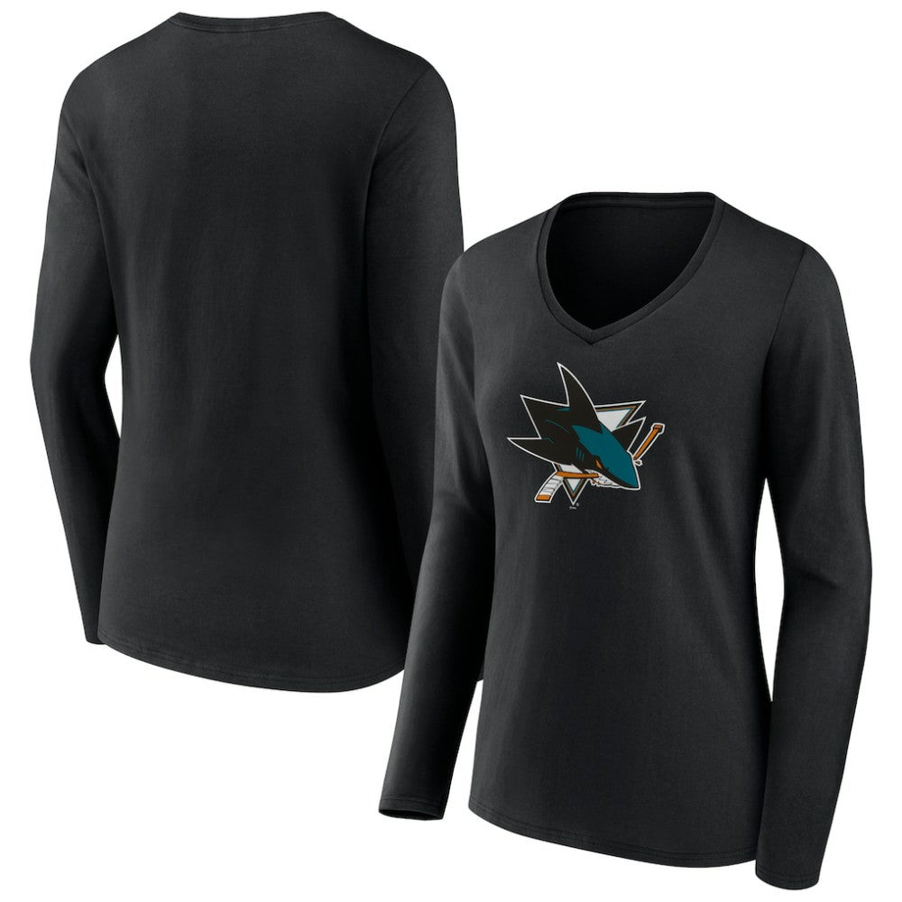 NHL San Jose Sharks Women's Team Logo Long Sleeve V-Neck T-Shirt - Black