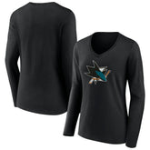 NHL San Jose Sharks Women's Team Logo Long Sleeve V-Neck T-Shirt - Black