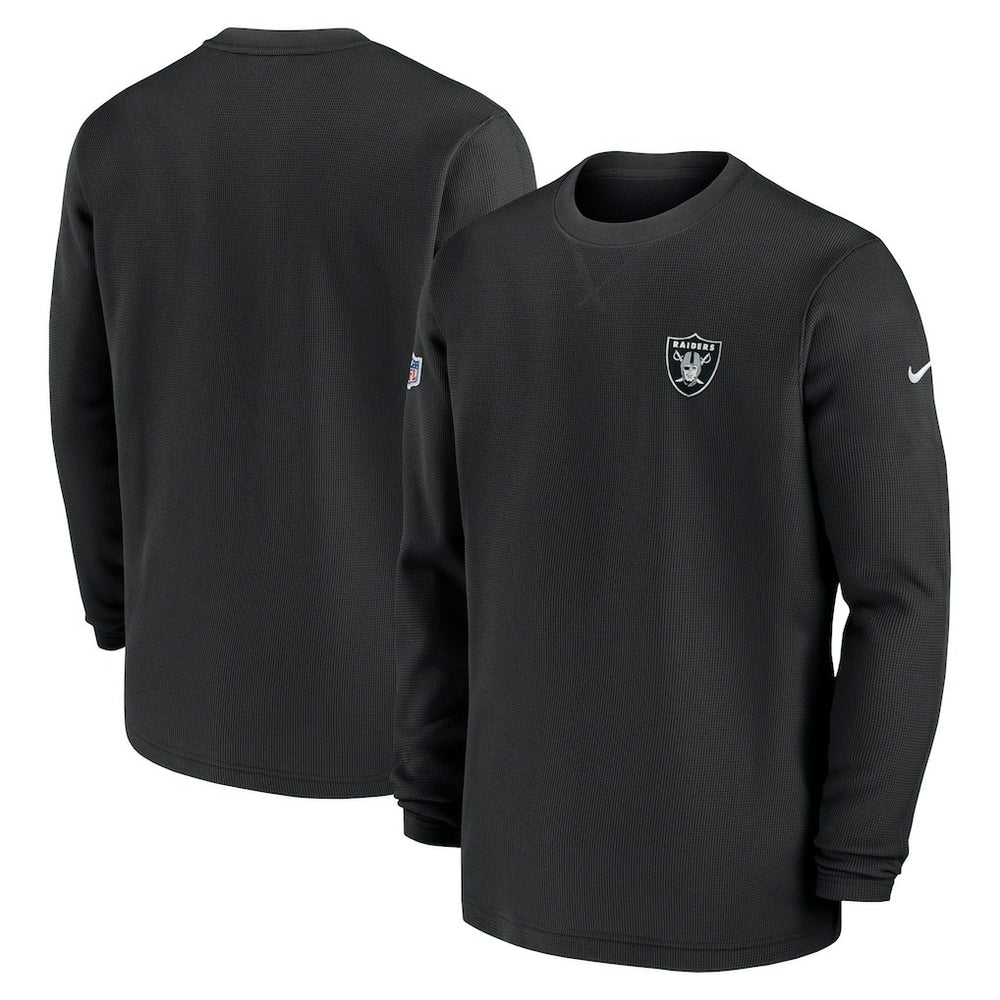 Las Vegas Raiders 2023 Sideline Throwback Heavy Brushed Waffle Long Sleeve Top Black
