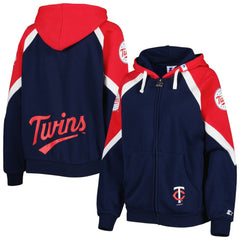 Minnesota Twins Starter Women's Hail Mary Full-Zip Hoodie - Navy/Red Hoodies