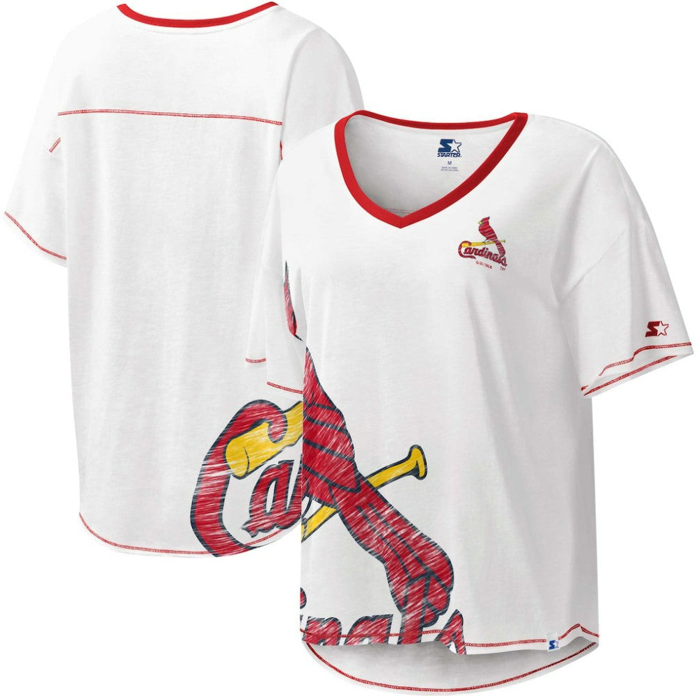 St. Louis Cardinals Starter Women's Perfect Game V-Neck T-Shirt - White T-shirts