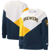 Milwaukee Brewers Starter Women's Shutout Pullover Sweatshirt - White/Navy Pullover