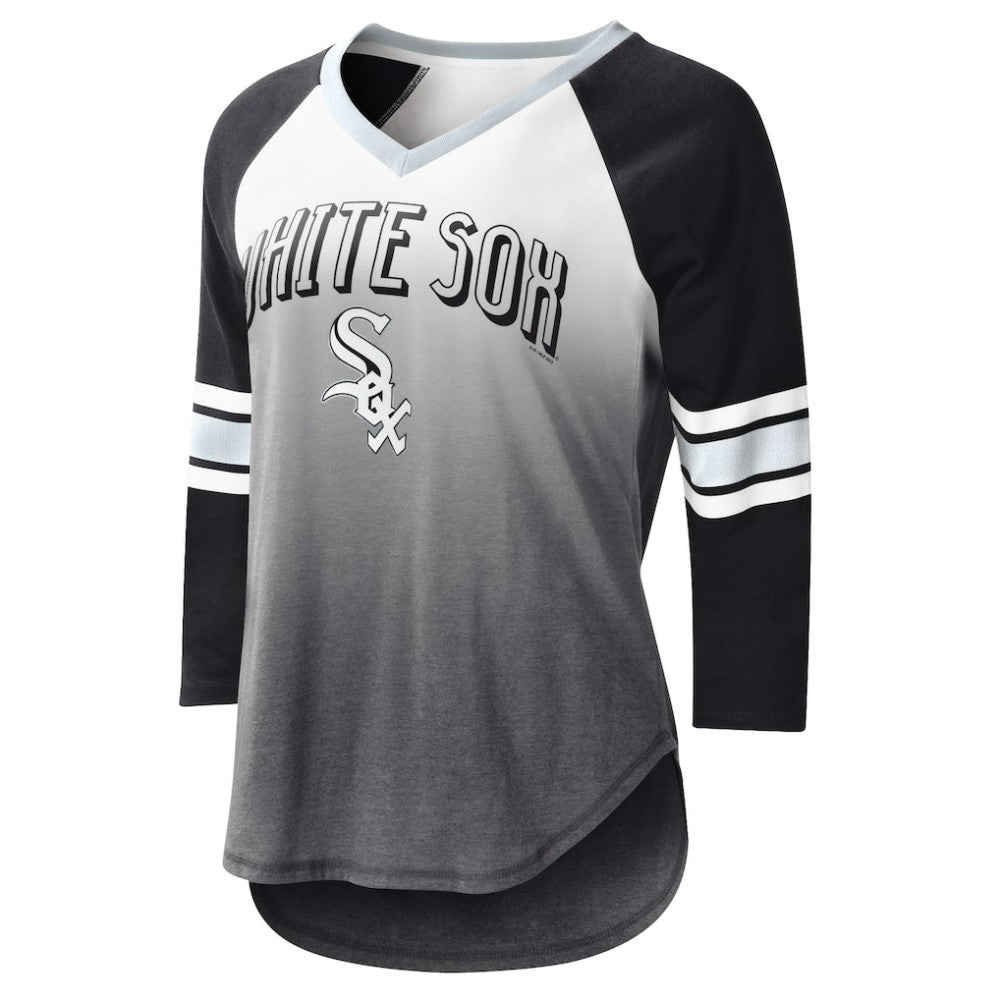 Chicago White Sox G-III 4Her by Carl Banks Women's Lead-Off Raglan 3/4-Sleeve V-Neck T-Shirt - White/Black T-shirts