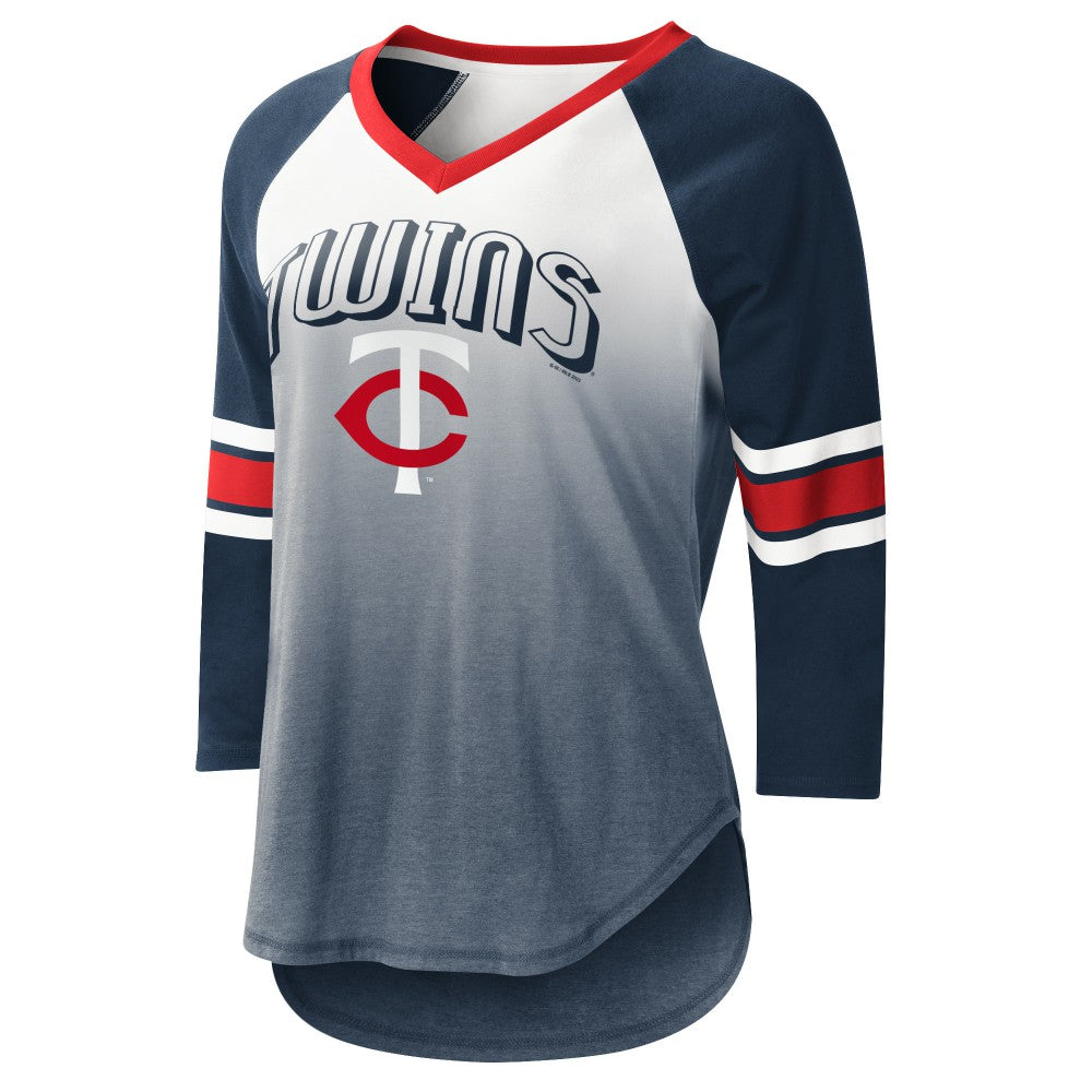 Minnesota Twins G-III 4Her by Carl Banks Women's Lead-Off Raglan 3/4-Sleeve V-Neck T-Shirt - White/Navy T-shirts