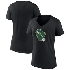 Milwaukee Bucks Women's Alternate Logo V-Neck T-Shirt Black