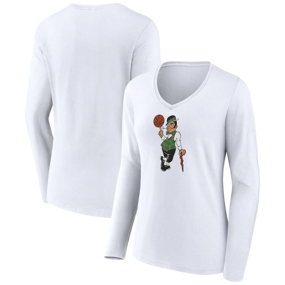Boston Celtics Women's Alternate Logo V-Neck Long Sleeve T-Shirt White