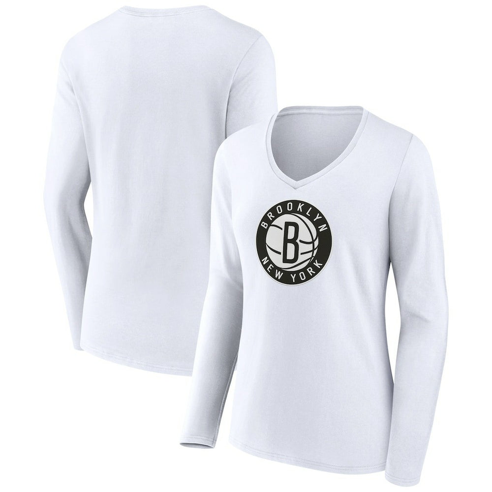 Brooklyn Nets Women's Alternate Logo V-Neck Long Sleeve T-Shirt White