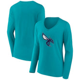 Charlotte Hornets Women's Alternate Logo V-Neck Long Sleeve T-Shirt Aqua