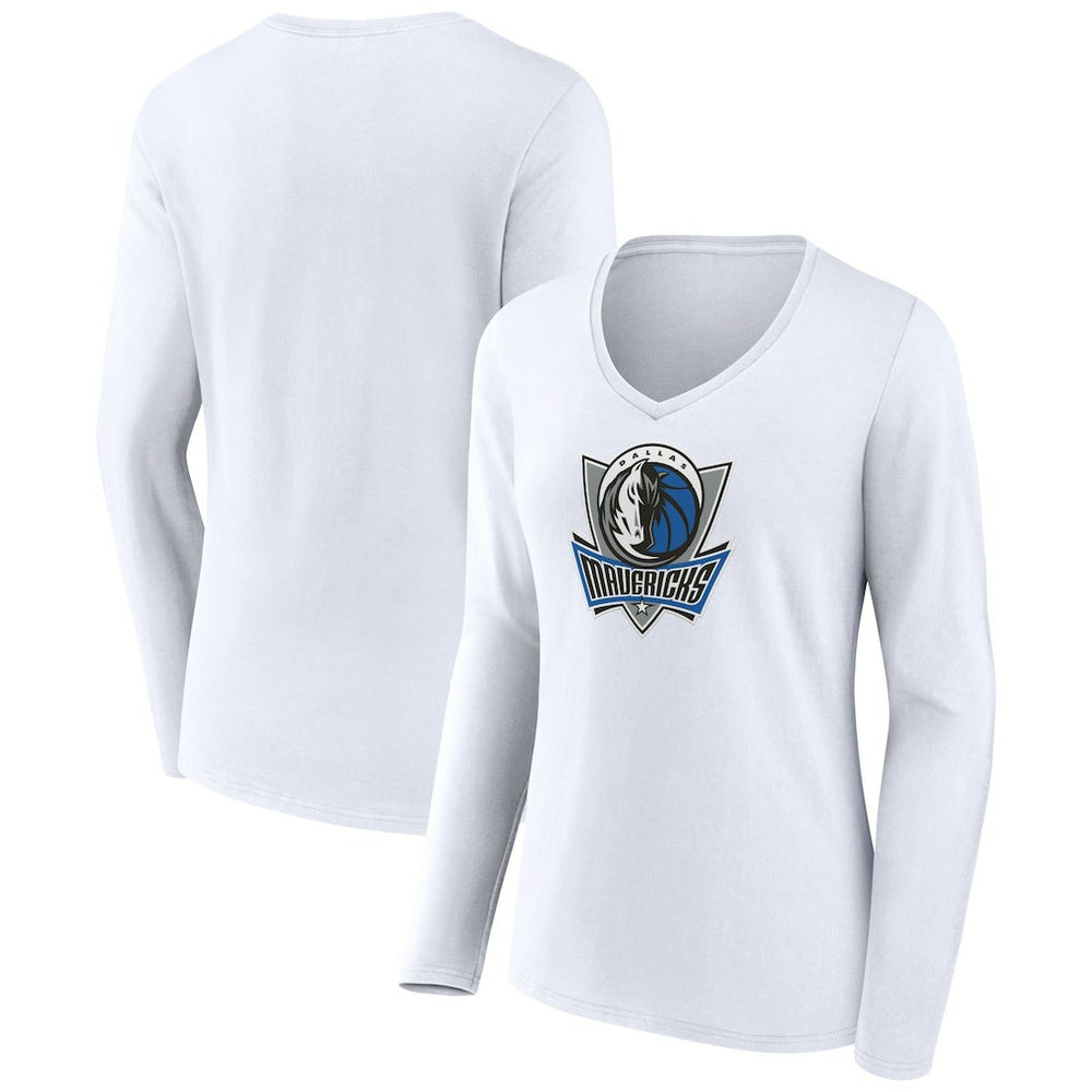 Dallas Mavericks Women's Alternate Logo V-Neck Long Sleeve T-Shirt White