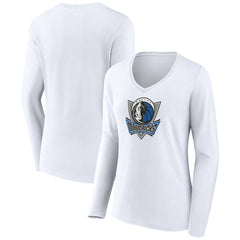 Dallas Mavericks Women's Alternate Logo V-Neck Long Sleeve T-Shirt White