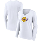 Los Angeles Lakers Women's Alternate Logo V-Neck Long Sleeve T-Shirt White