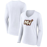 Miami Heat Women's Alternate Logo V-Neck Long Sleeve T-Shirt White