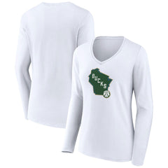 Milwaukee Bucks Women's Alternate Logo V-Neck Long Sleeve T-Shirt White