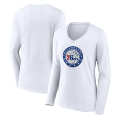 Philadelphia 76ers Women's Alternate Logo V-Neck Long Sleeve T-Shirt White