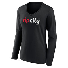 Portland Trail Blazers Women's Alternate Logo V-Neck Long Sleeve T-Shirt Black