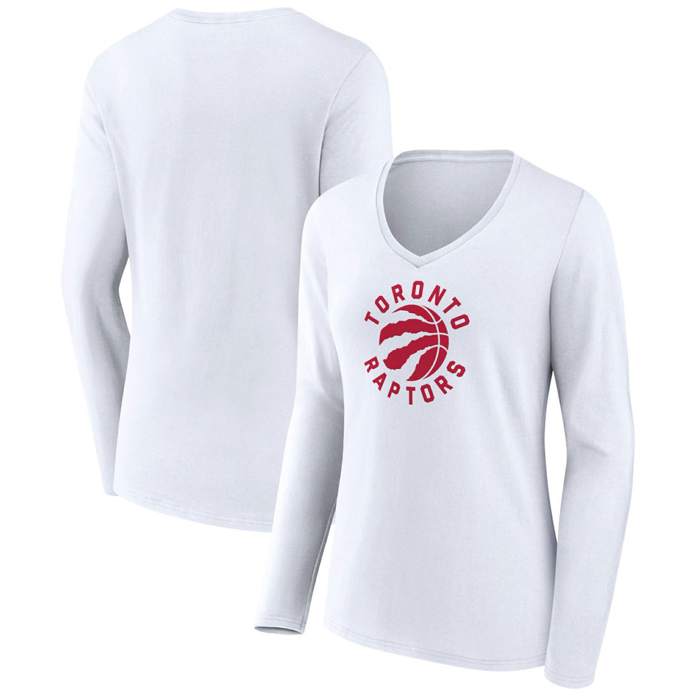 Toronto Raptors Women's Alternate Logo V-Neck Long Sleeve T-Shirt White
