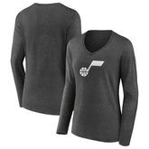 Utah Jazz Women's Alternate Logo V-Neck Long Sleeve T-Shirt Charcoal