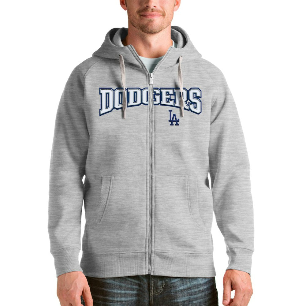 Los Angeles Dodgers Antigua Team Logo Victory Full-Zip Hoodie - Heather Gray Hoodies