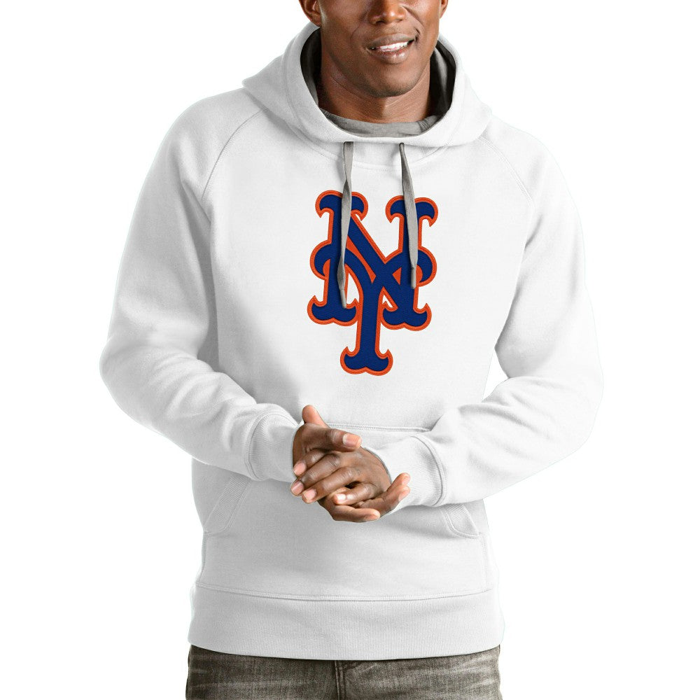 New York Mets Antigua Victory Pullover Team Logo Hoodie - White Hoodies