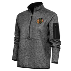 NHL Chicago Blackhawks Antigua Women's Team Logo Fortune Quarter-Zip Jacket - Heather Black