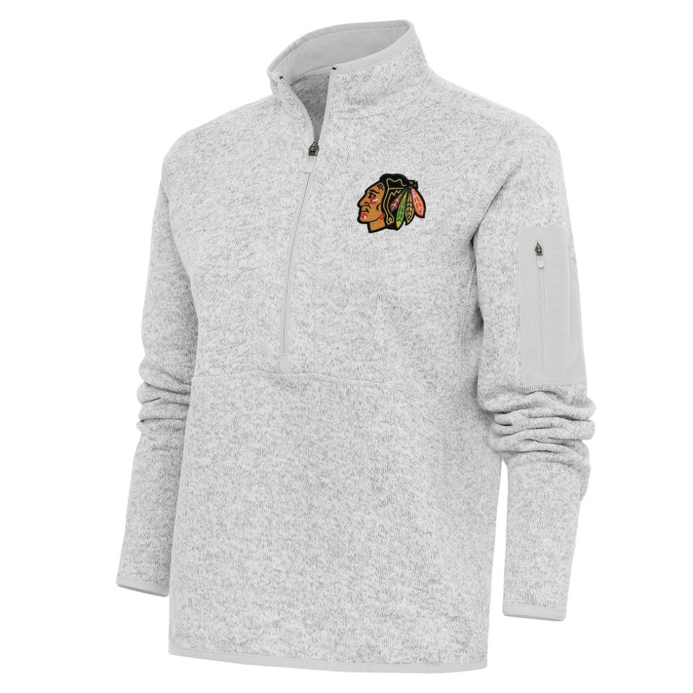 NHL Chicago Blackhawks Antigua Women's Team Logo Fortune Quarter-Zip Jacket - Heather Gray