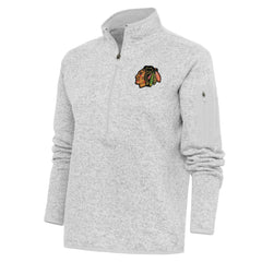 NHL Chicago Blackhawks Antigua Women's Team Logo Fortune Quarter-Zip Jacket - Heather Gray