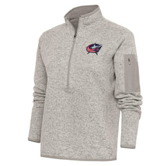 NHL Columbus Blue Jackets Antigua Women's Team Logo Fortune Quarter-Zip Jacket - Oatmeal