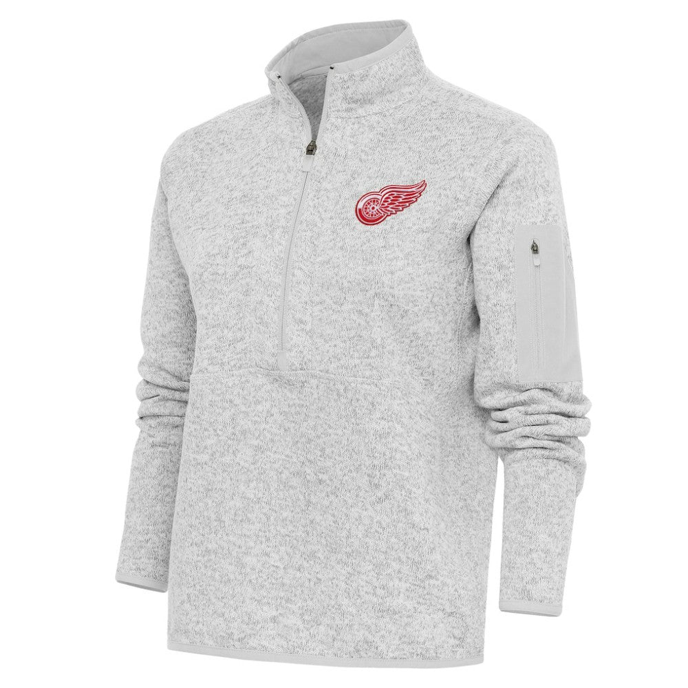 NHL Detroit Red Wings Antigua Women's Team Logo Fortune Quarter-Zip Jacket - Heather Gray