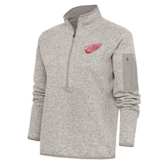 NHL Detroit Red Wings Antigua Women's Team Logo Fortune Quarter-Zip Jacket - Oatmeal