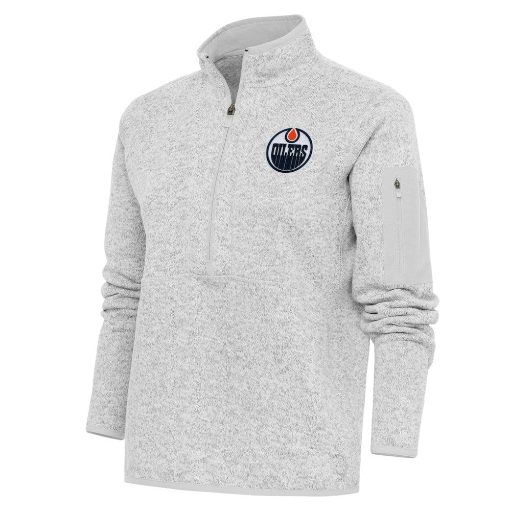 NHL Edmonton Oilers Antigua Women's Team Logo Fortune Quarter-Zip Jacket - Heather Gray