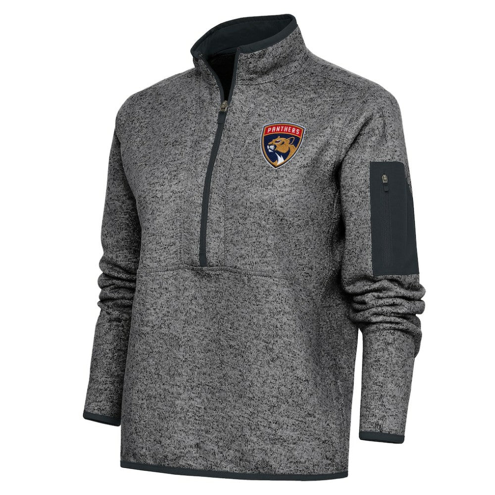 NHL Florida Panthers Antigua Women's Team Logo Fortune Quarter-Zip Jacket - Heather Charcoal