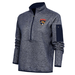 NHL Florida Panthers Antigua Women's Team Logo Fortune Quarter-Zip Jacket - Heather Navy