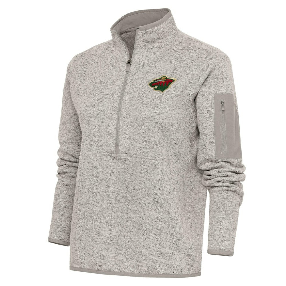 NHL Minnesota Wild Antigua Women's Team Logo Fortune Quarter-Zip Jacket - Oatmeal