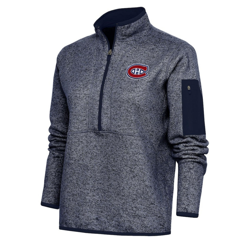 NHL Montreal Canadiens Antigua Women's Team Logo Fortune Quarter-Zip Jacket - Heather Navy