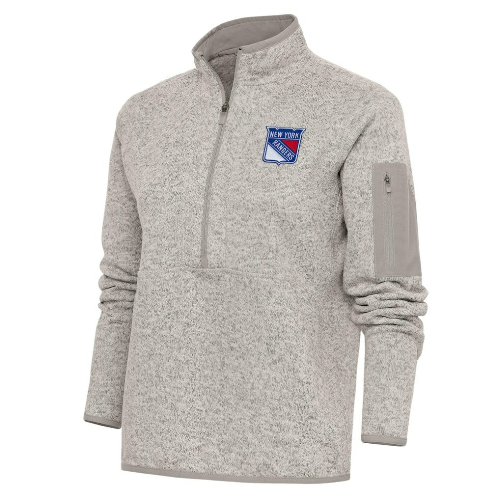NHL New York Rangers Antigua Women's Team Logo Fortune Quarter-Zip Jacket - Oatmeal
