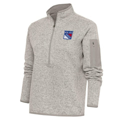 NHL New York Rangers Antigua Women's Team Logo Fortune Quarter-Zip Jacket - Oatmeal