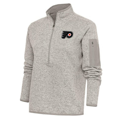 NHL Philadelphia Flyers Antigua Women's Team Logo Fortune Quarter-Zip Jacket - Oatmeal
