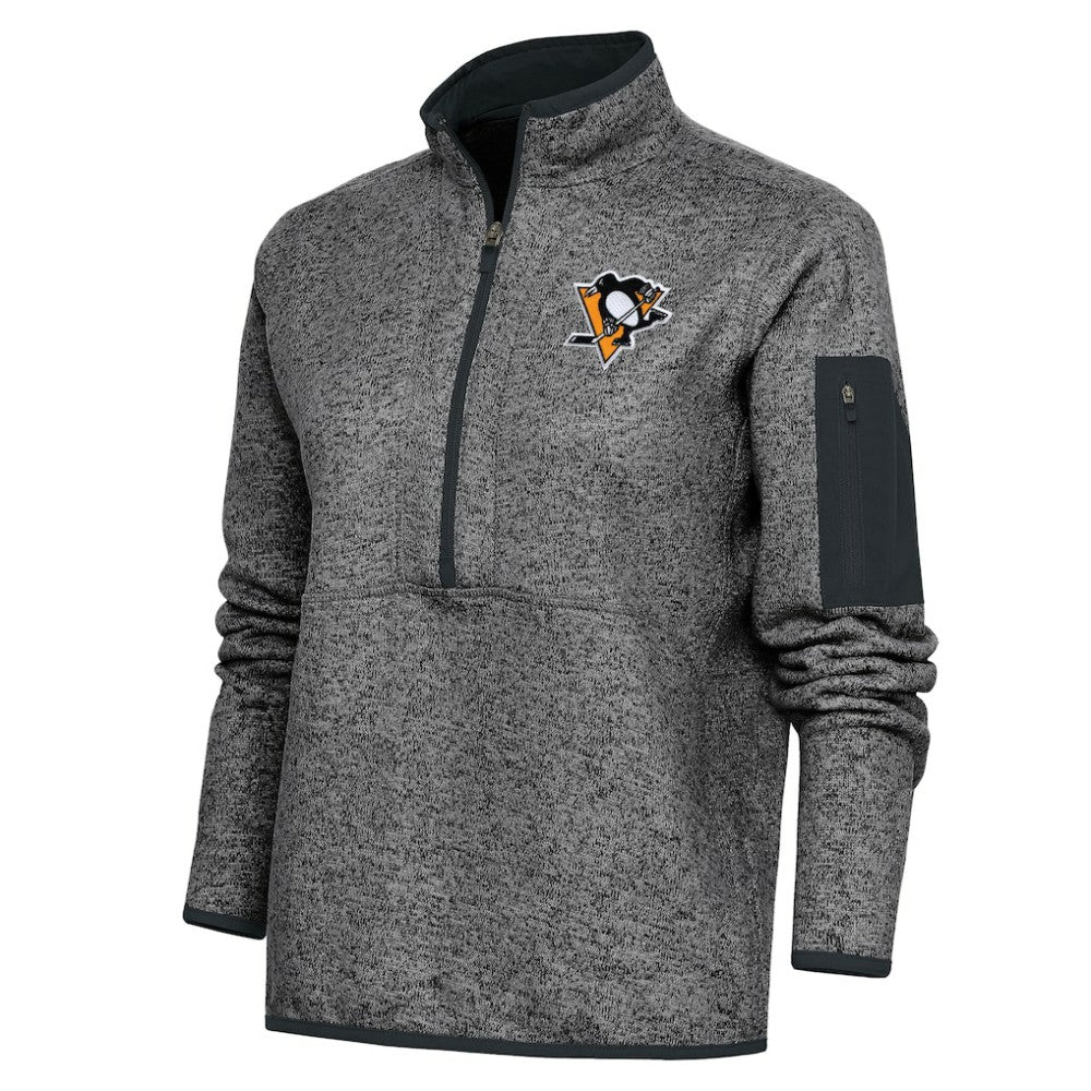 NHL Pittsburgh Penguins Antigua Women's Team Logo Fortune Quarter-Zip Jacket - Heather Charcoal