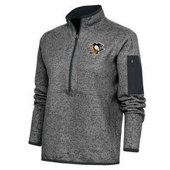 NHL Pittsburgh Penguins Antigua Women's Team Logo Fortune Quarter-Zip Jacket - Heather Charcoal