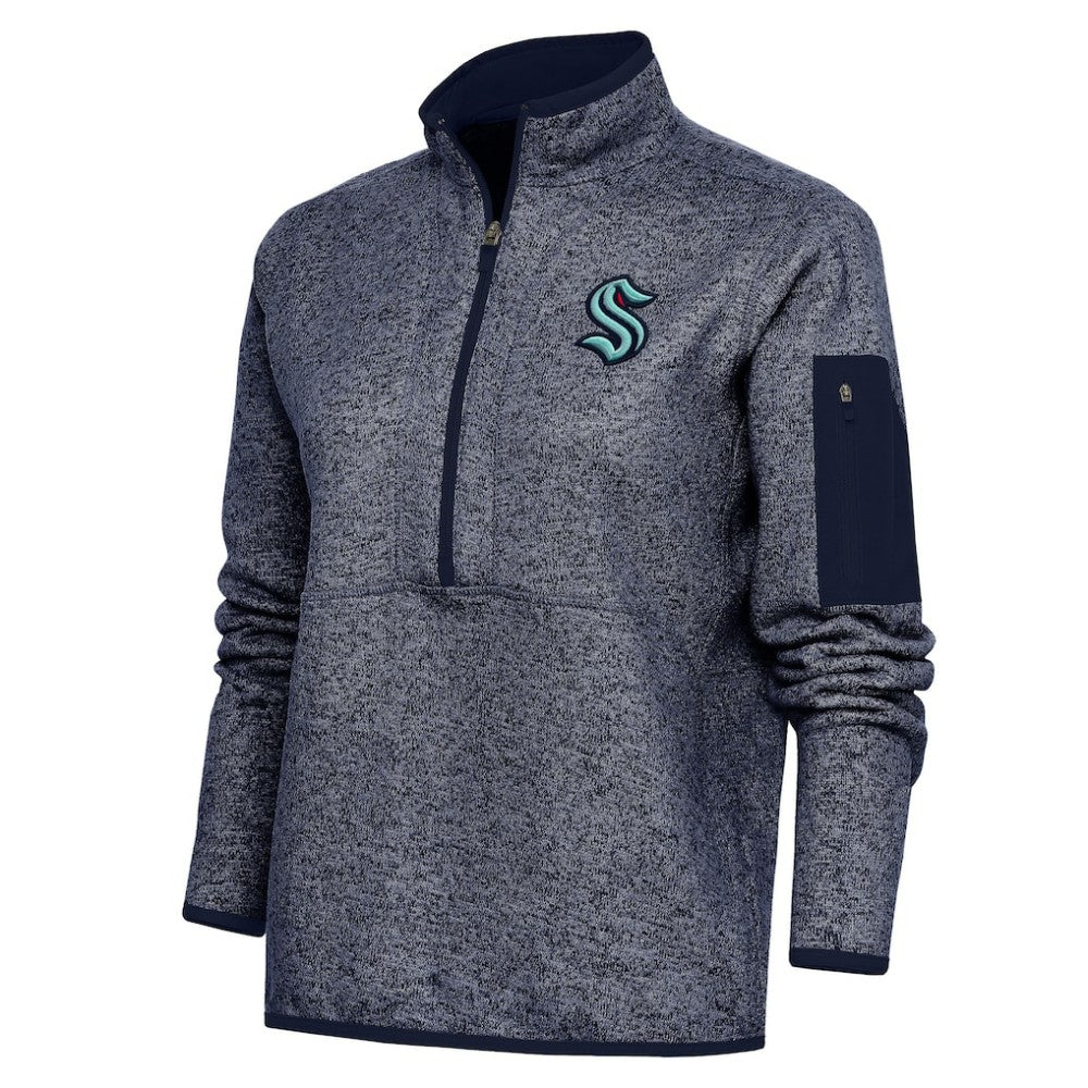 NHL Seattle Kraken Antigua Women's Team Logo Fortune Quarter-Zip Jacket - Heather Navy