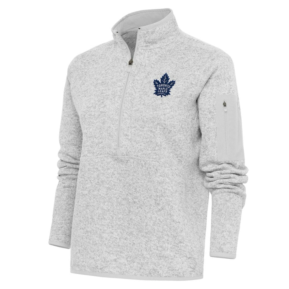NHL Toronto Maple Leafs Antigua Women's Team Logo Fortune Quarter-Zip Jacket - Heather Gray