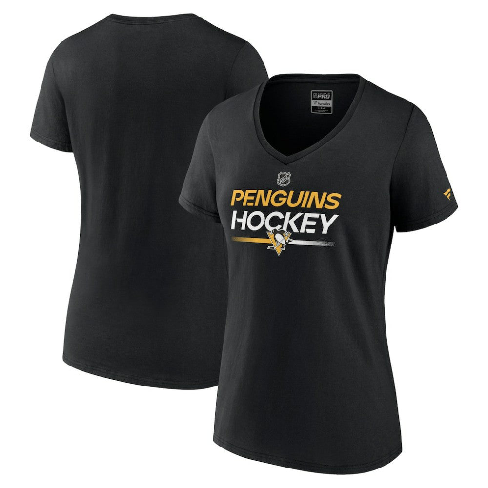 NHL Pittsburgh Penguins Fanatics Women's Authentic Pro V-Neck T-Shirt - Black
