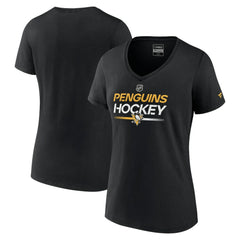 NHL Pittsburgh Penguins Fanatics Women's Authentic Pro V-Neck T-Shirt - Black