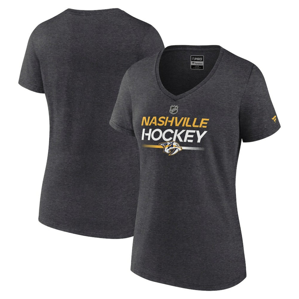 NHL Nashville Predators Fanatics Women's Authentic Pro Primary V-Neck T-Shirt - Heather Charcoal