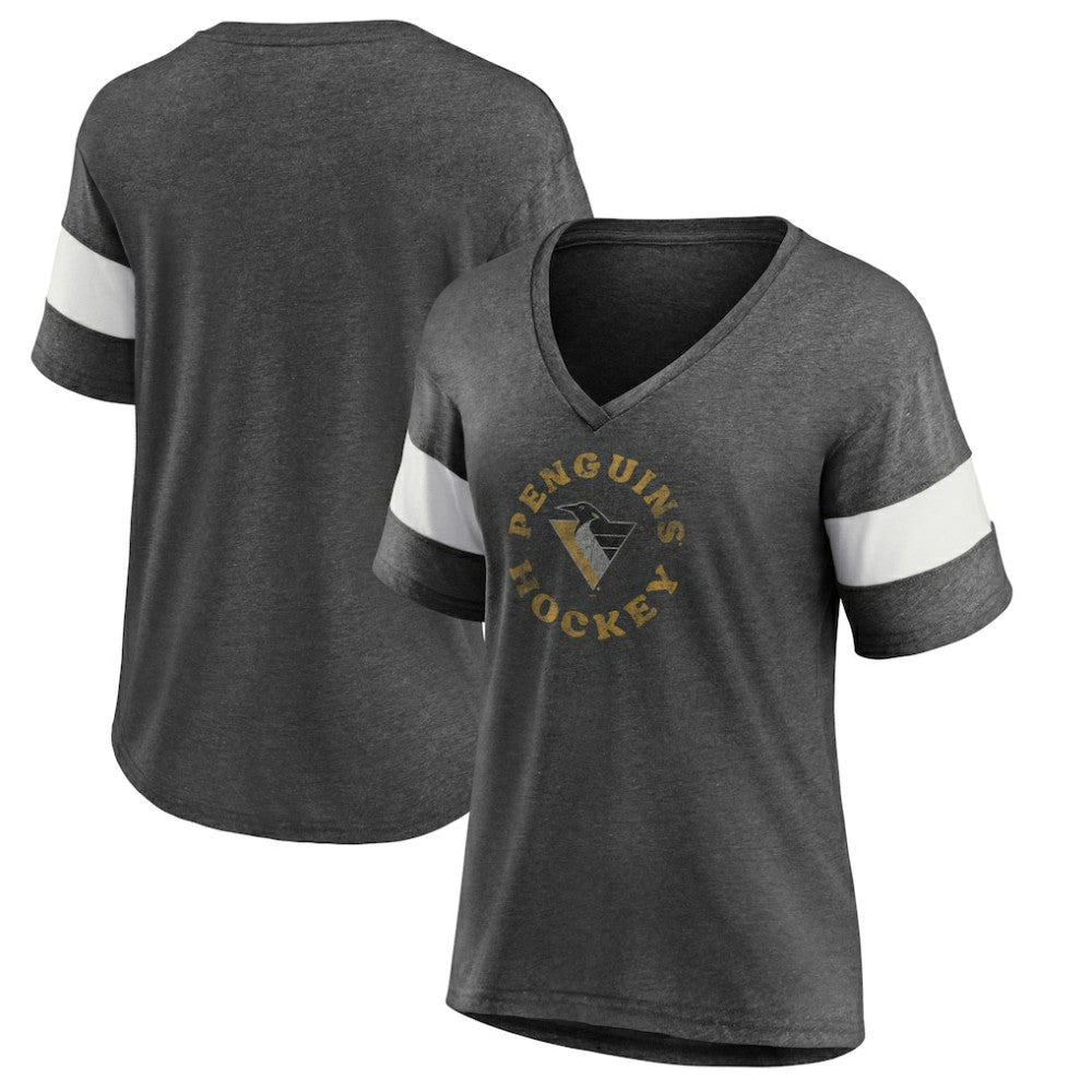 NHL Pittsburgh Penguins Fanatics Women's Special Edition 2.0 Ring The Alarm V-Neck T-Shirt - Heather Charcoal