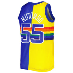 NBA Dikembe Mutombo Denver Nuggets Hardwood Classics 1991/92 Split Swingman Jersey sale - Royal/Gold
