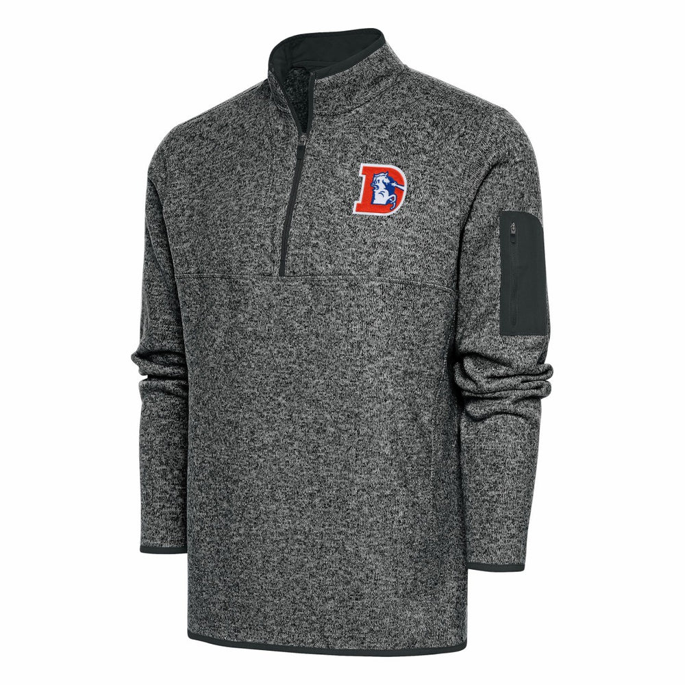 Denver Broncos Antigua Throwback Fortune Quarter-Zip Pullover Jacket Heather Charcoal