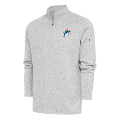 Miami Dolphins Antigua Throwback Fortune Quarter-Zip Pullover Jacket Heather Gray