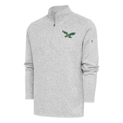 Philadelphia Eagles Antigua Throwback Fortune Quarter-Zip Pullover Jacket Heather Gray