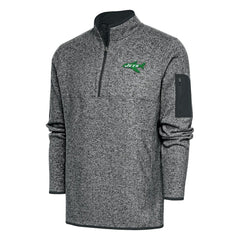 New York Jets Antigua Throwback Fortune Quarter-Zip Pullover Jacket Heather Charcoal